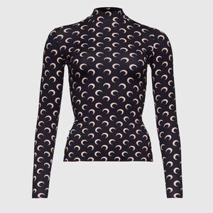 Marine Serre Black Crescent-Print Long Sleeve Mock Neck Top
